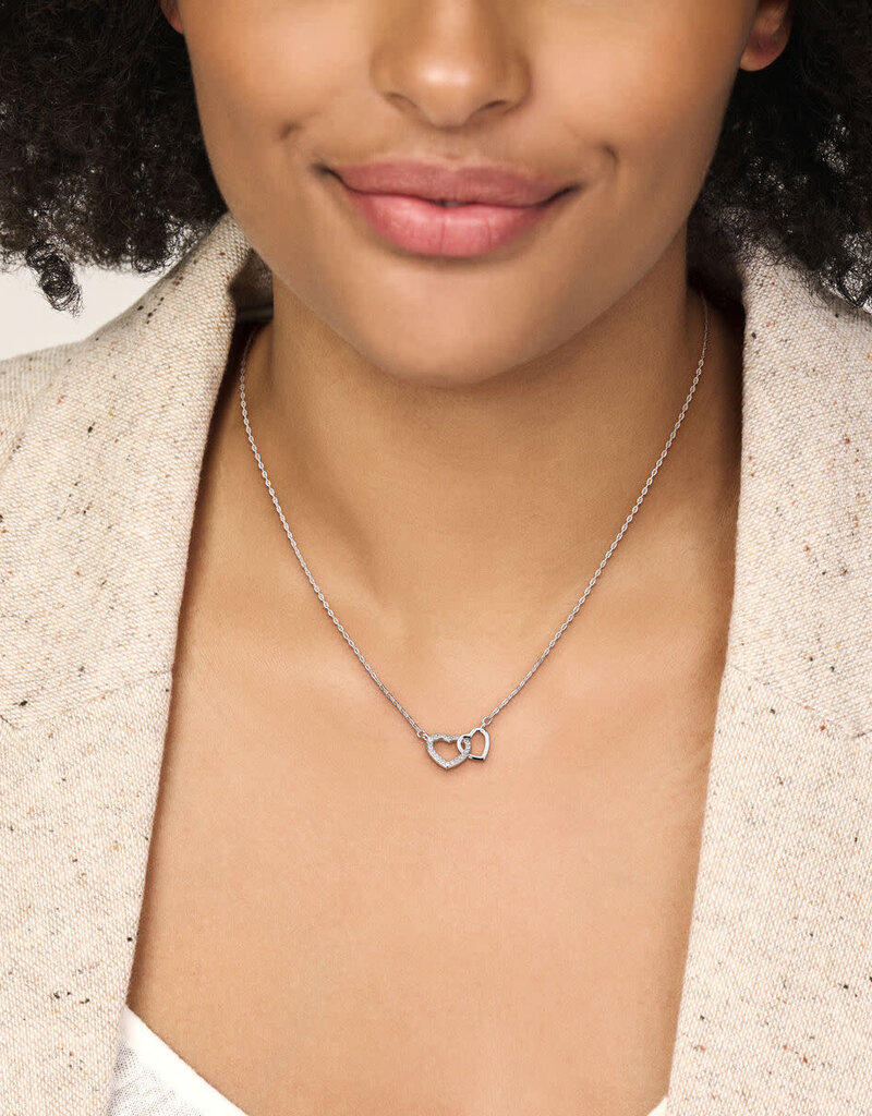 Zilveren collier - Gerhodineerd - Zirkonia - hartjes - 41/45 cm