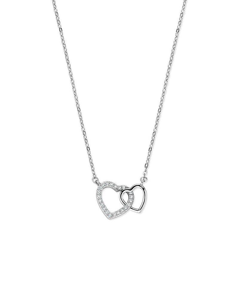 Zilveren collier - Gerhodineerd - Zirkonia - hartjes - 41/45 cm