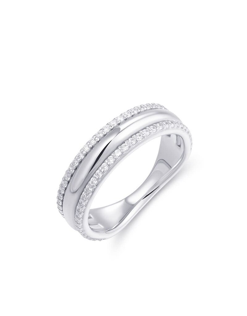 Gisser Zilveren ring - Gerhodineerd - Zirkonia - Maat 54
