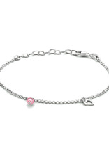 Zilveren enkelbandje - Gerhodineerd - Hartjes - Roze balletjes - 18 + 4 cm