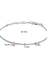 Zilveren enkelbandje - Gerhodineerd - Hartjes - Roze balletjes - 18 + 4 cm