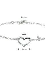 Zilveren enkelbandje - Gerhodineerd - Hartje - 24 + 2 cm