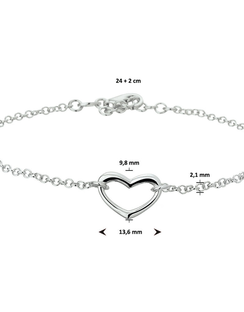Zilveren enkelbandje - Gerhodineerd - Hartje - 24 + 2 cm