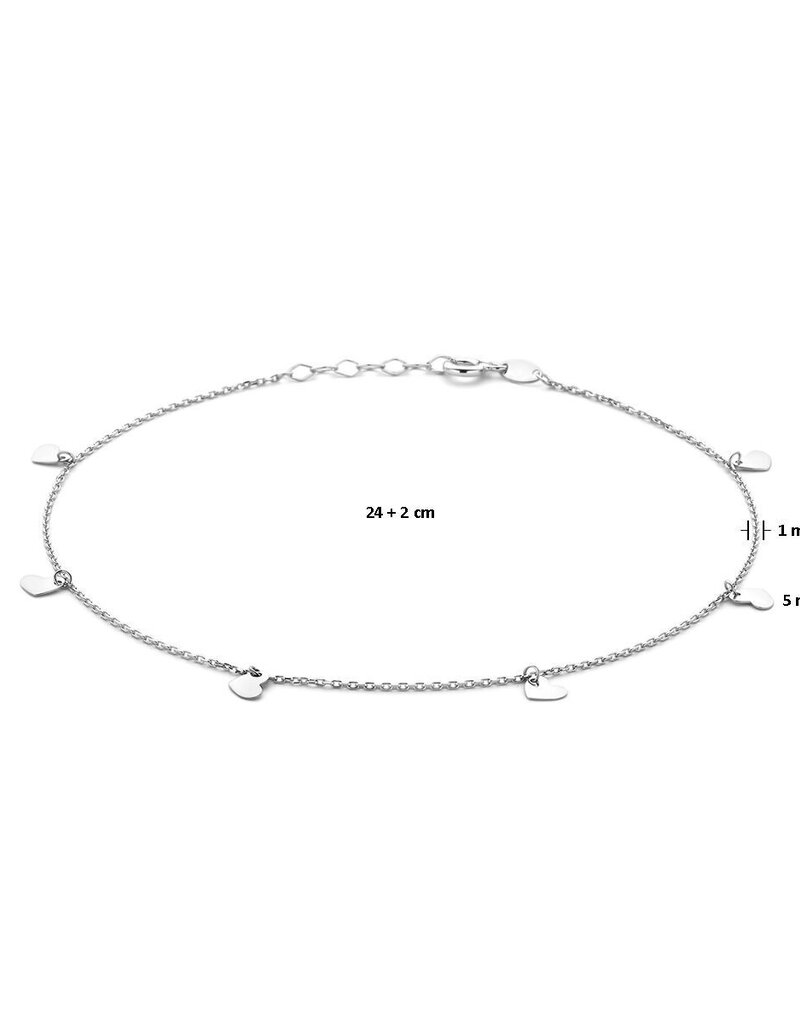 Zilveren enkelbandje - Gerhodineerd - Hartjes - 24 + 2 cm