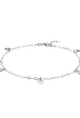 Zilveren enkelbandje - Gerhodineerd - Hartjes - Roze zirkonia- 24 + 2 cm