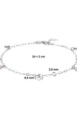 Zilveren enkelbandje - Gerhodineerd - Hartjes - Roze zirkonia- 24 + 2 cm