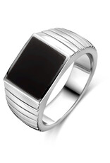 Zilveren zegelring - Gerhodineerd - Onyx - Maat 21