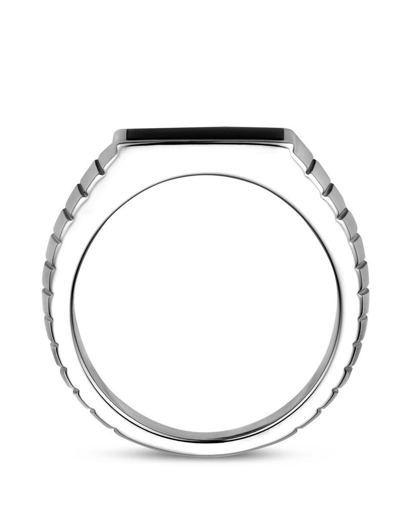 Zilveren zegelring - Gerhodineerd - Onyx - Maat 21
