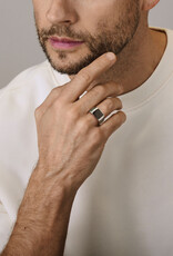 Zilveren zegelring - Gerhodineerd - Onyx - Maat 21