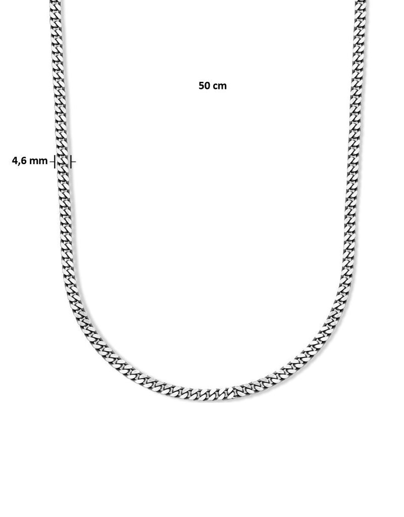 Zilveren heren collier - Geoxideerd - 6 zijdes geslepen gourmet - 4.6 mm - 50 cm