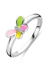 Zilveren kinderring - Gerhodineerd - Vlinder - Emaille/Zirkonia - Maat 14.5