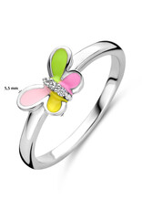 Zilveren kinderring - Gerhodineerd - Vlinder - Emaille/Zirkonia - Maat 14.5