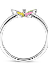 Zilveren kinderring - Gerhodineerd - Vlinder - Emaille/Zirkonia - Maat 14.5