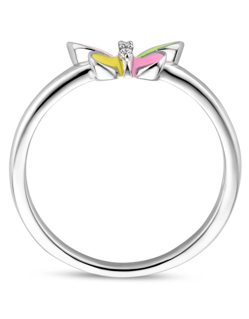 Zilveren kinderring - Gerhodineerd - Vlinder - Emaille/Zirkonia - Maat 14.5