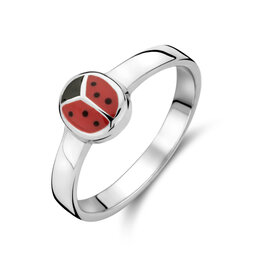 Zilveren kinderring - Gerhodineerd - Lieveheersbeestje - Emaille - Maat 13