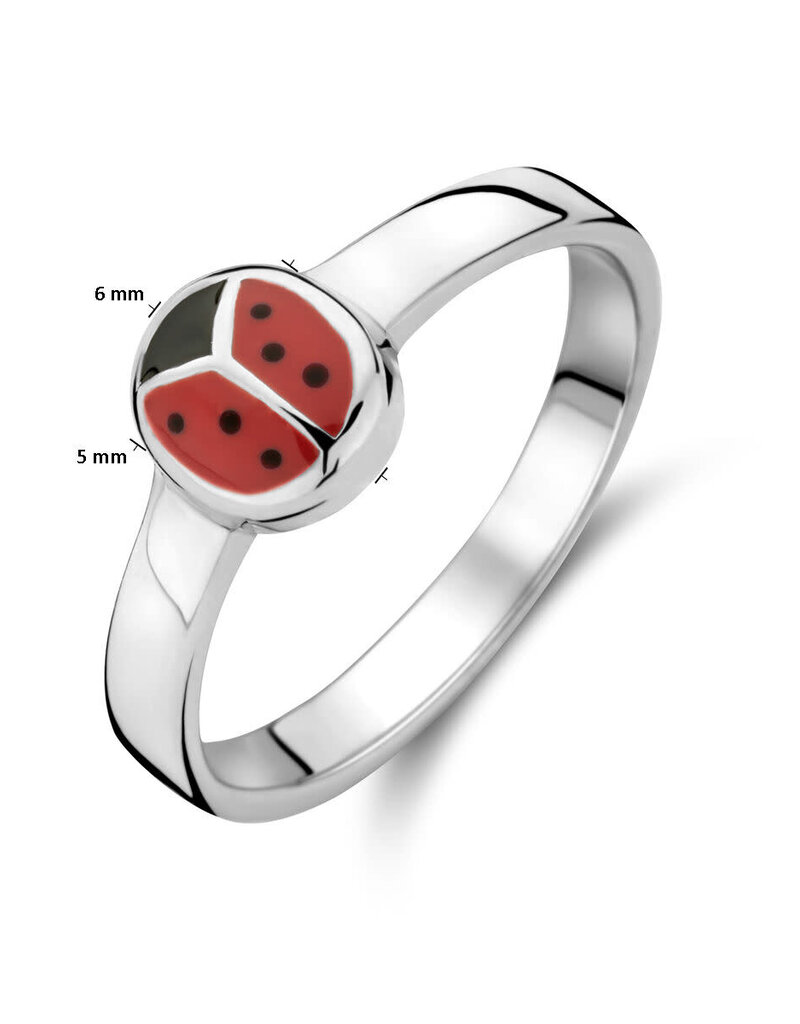 Zilveren kinderring - Gerhodineerd - Lieveheersbeestje - Emaille - Maat 13