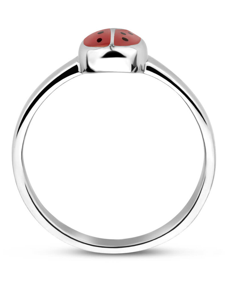 Zilveren kinderring - Gerhodineerd - Lieveheersbeestje - Emaille - Maat 13