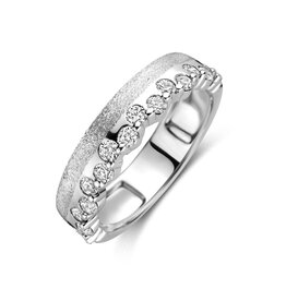 Zilveren ring - Gerhodineerd - Mat/glanzend - Zirkonia - Maat 18.5