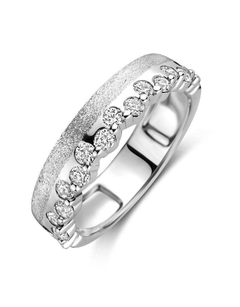 Zilveren ring - Gerhodineerd - Mat/glanzend - Zirkonia - Maat 18.5