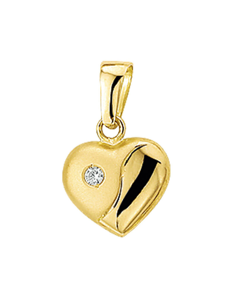 Gouden hanger - 14 karaats - mat/glanzend - Hartje - Zirkonia