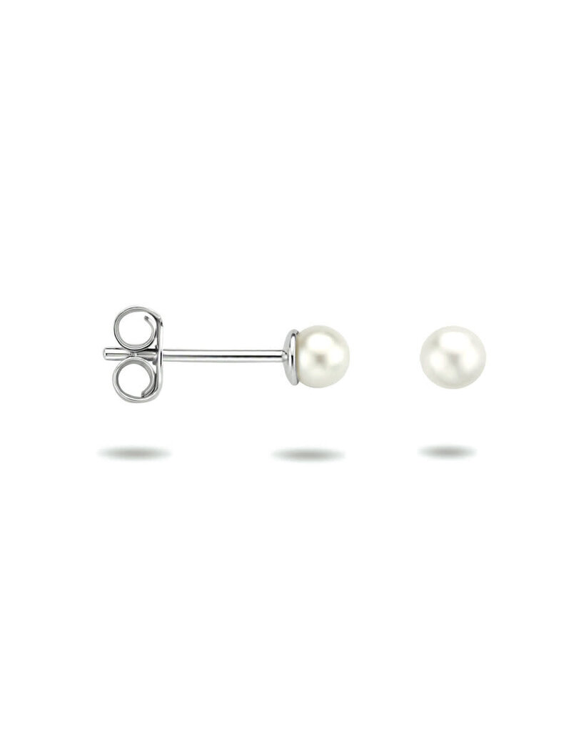 Zilveren oorknoppen - Gerhodineerd - Zoetwaterparel - 4 mm