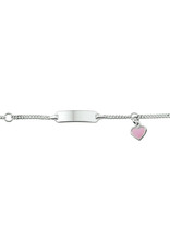 Zilveren graveerarmband - Gerhodineerd - Gourmet - Roze hartje - 9-11 cm