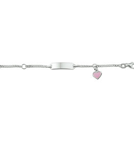 Zilveren graveerarmband - Gerhodineerd - Gourmet - Roze hartje - 9-11 cm