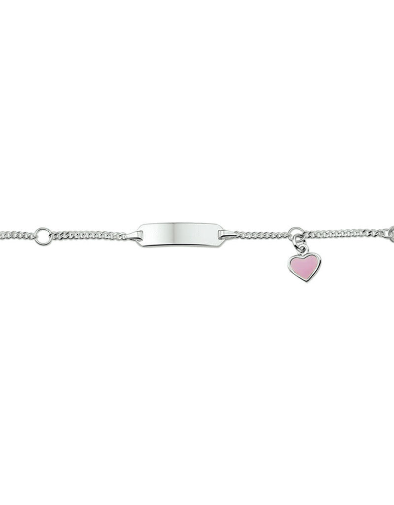 Zilveren graveerarmband - Gerhodineerd - Gourmet - Roze hartje - 9-11 cm
