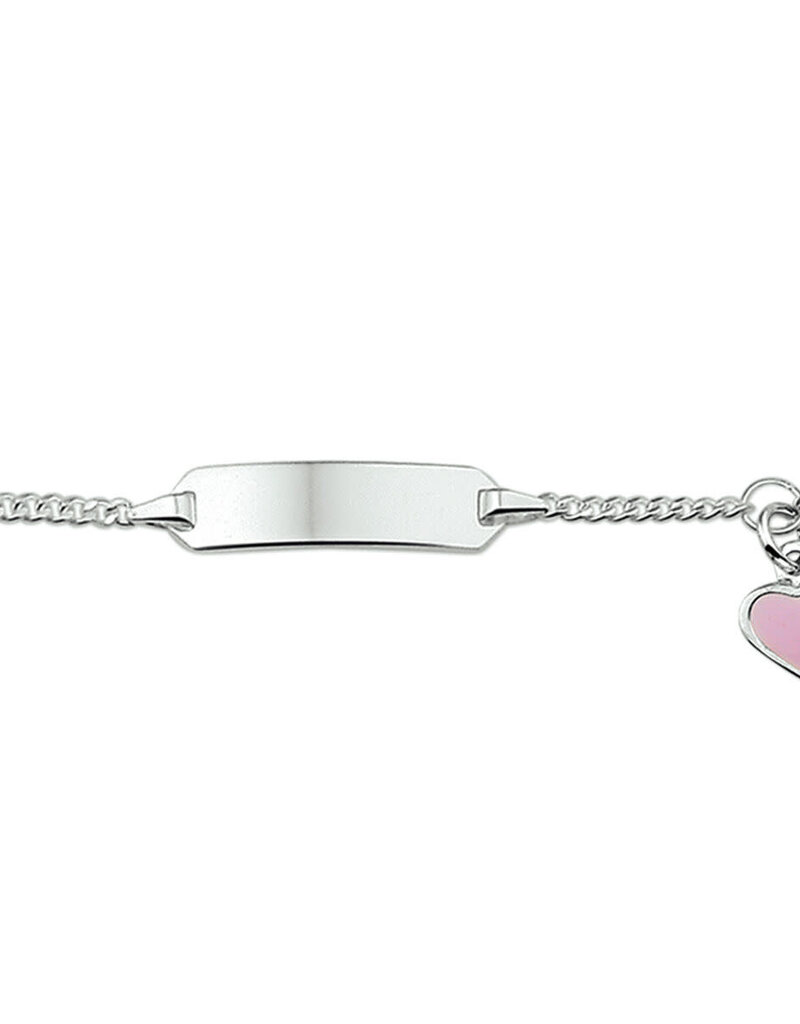 Zilveren graveerarmband - Gerhodineerd - Gourmet - Roze hartje - 9-11 cm
