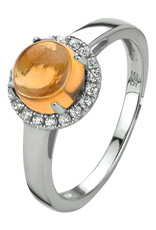 Zilveren ring - Gerhodineerd - Citrien en Zirkonia - Maat 17.75