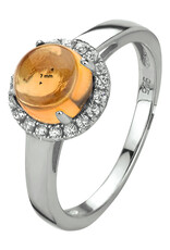 Zilveren ring - Gerhodineerd - Citrien en Zirkonia - Maat 17.75