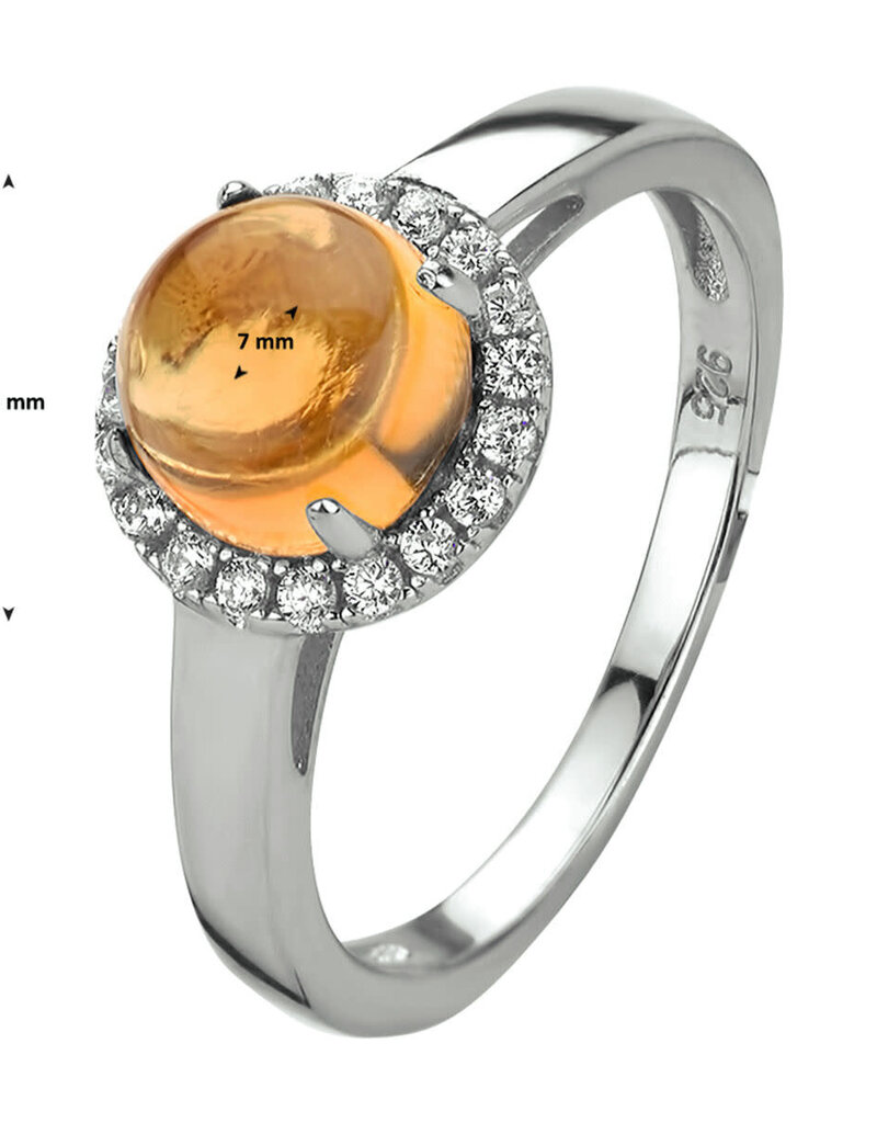 Zilveren ring - Gerhodineerd - Citrien en Zirkonia - Maat 17.75