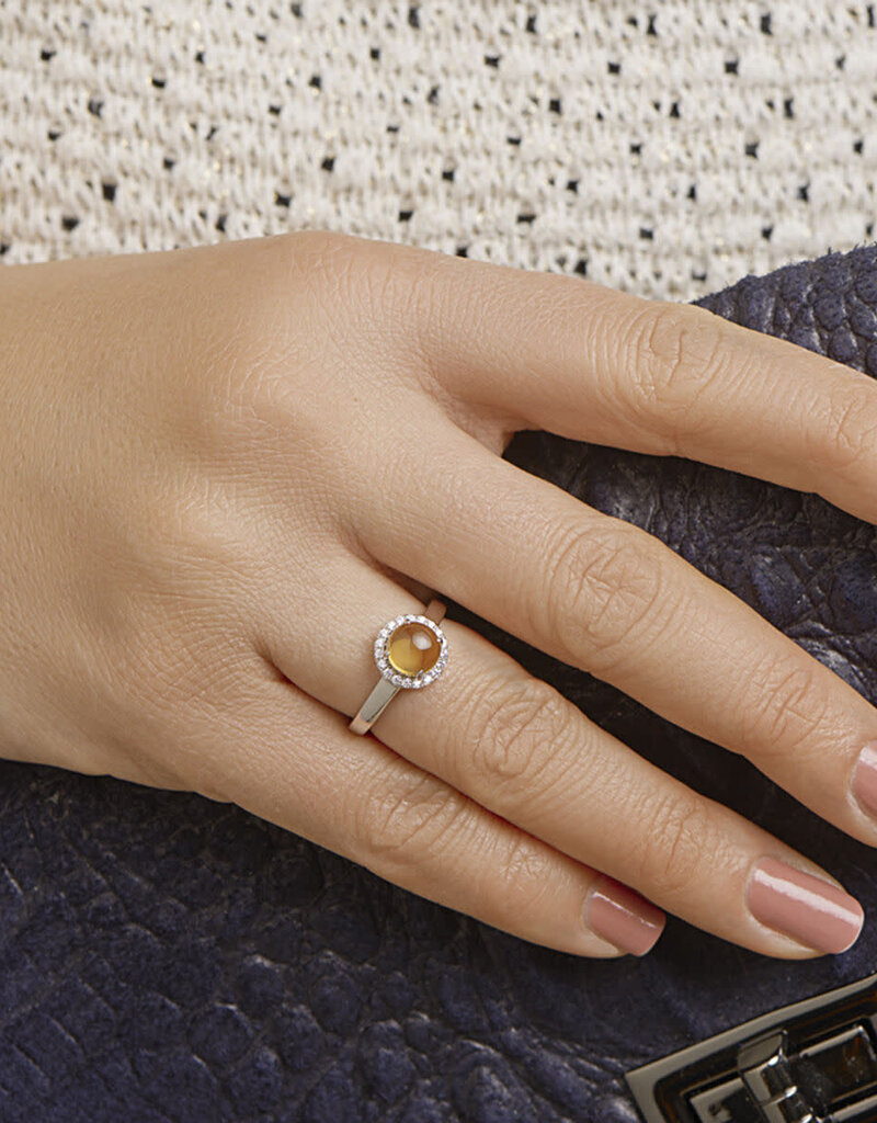 Zilveren ring - Gerhodineerd - Citrien en Zirkonia - Maat 17.75