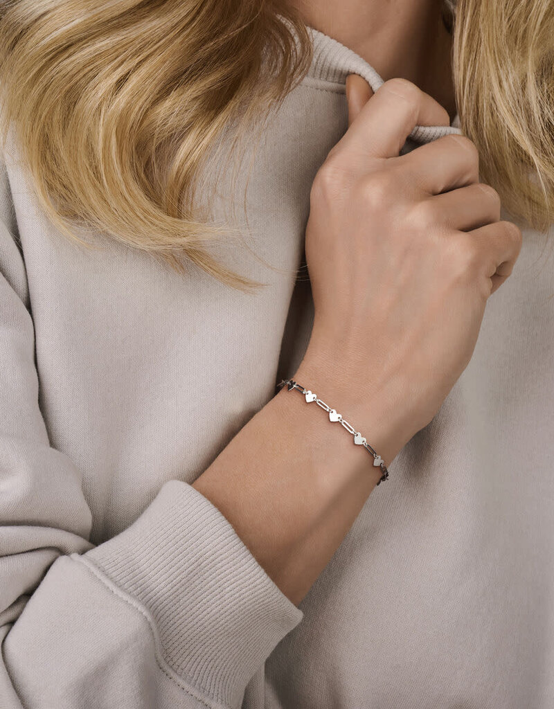 Zilveren armband - Gerhodineerd - Hartjes - 16 + 3 cm
