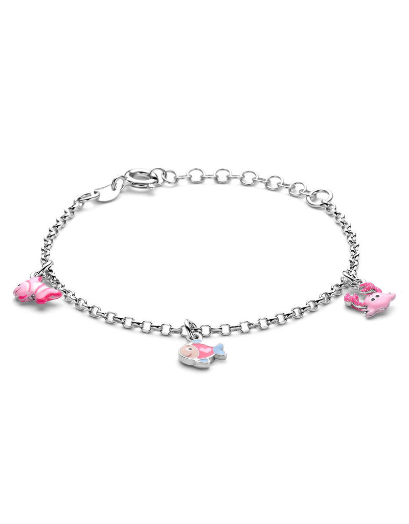 Zilveren bedelarmband - Gerhodineerd - Emaille - 13+3 cm