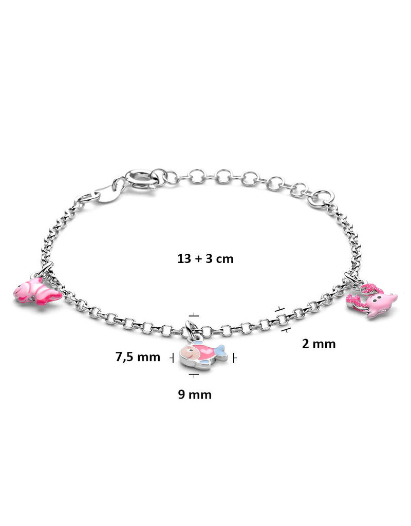 Zilveren bedelarmband - Gerhodineerd - Emaille - 13+3 cm
