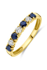 Gouden ring - 14 karaats - Zirkonia - Blauw Saffier - Maat 17.5