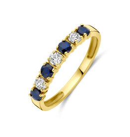 Gouden ring - 14 karaats - Zirkonia - Blauw Saffier - Maat 17.5