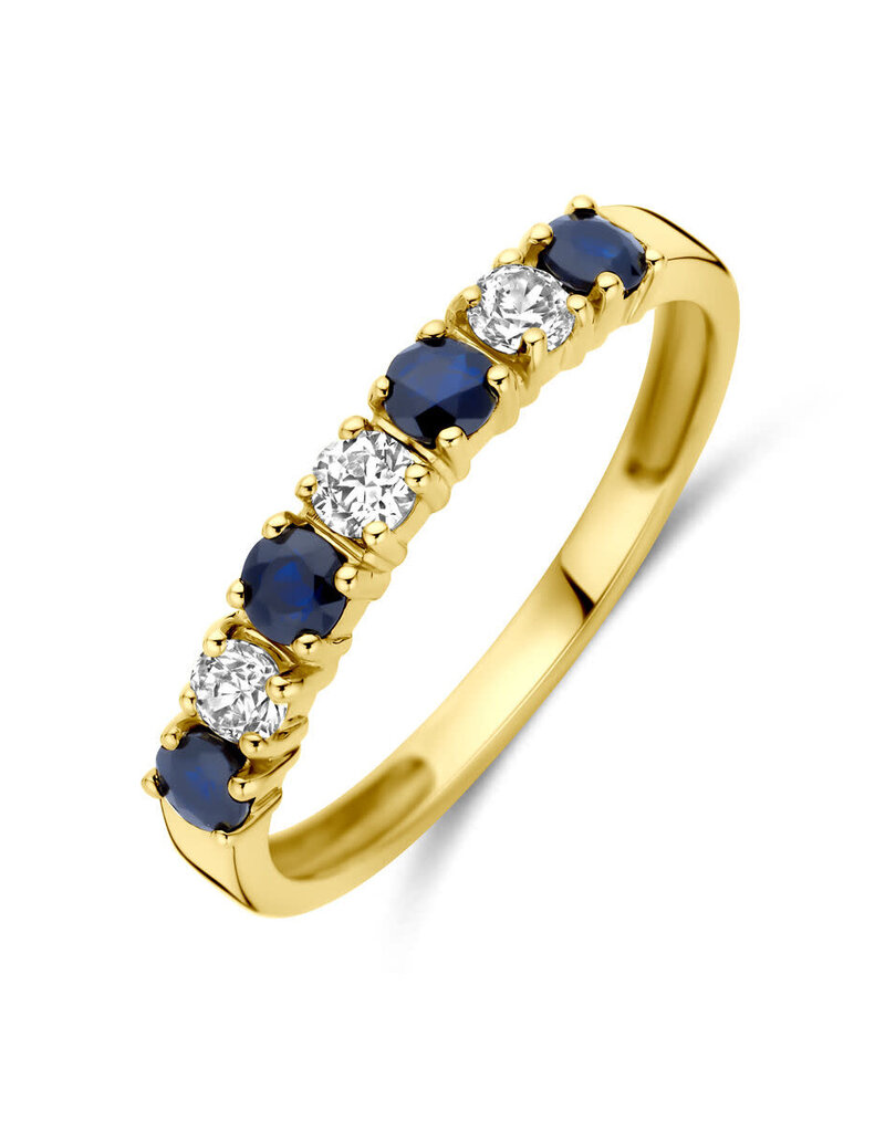 Gouden ring - 14 karaats - Zirkonia - Blauw Saffier - Maat 17.5