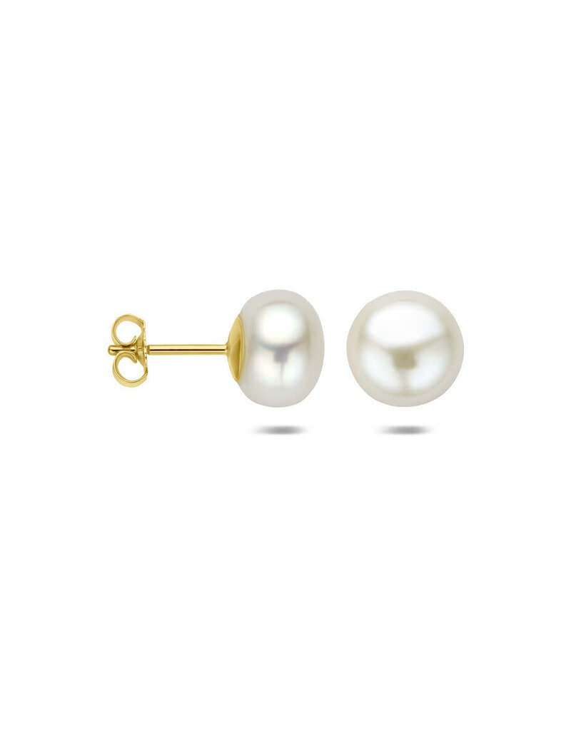 Gouden oorknoppen - 14 karaats - Zoetwaterparels - 7.5 mm