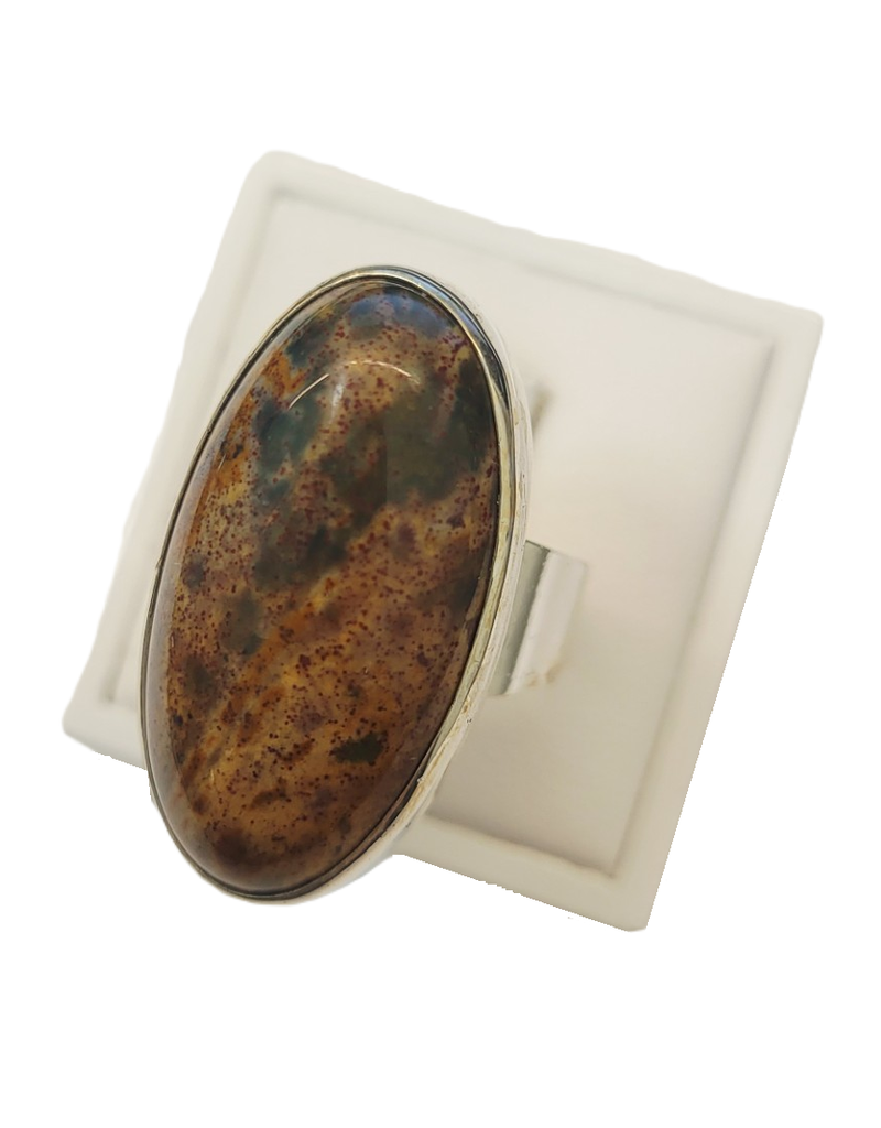 Occasions by Marleen Occasions by Marleen - Zilveren ring - Ovaal - Mosagaat - Maat 19.5