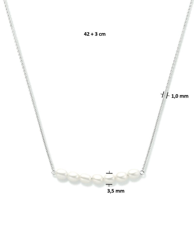 Zilveren collier - Gerhodineerd - Zoetwaterparel - 42/45 cm