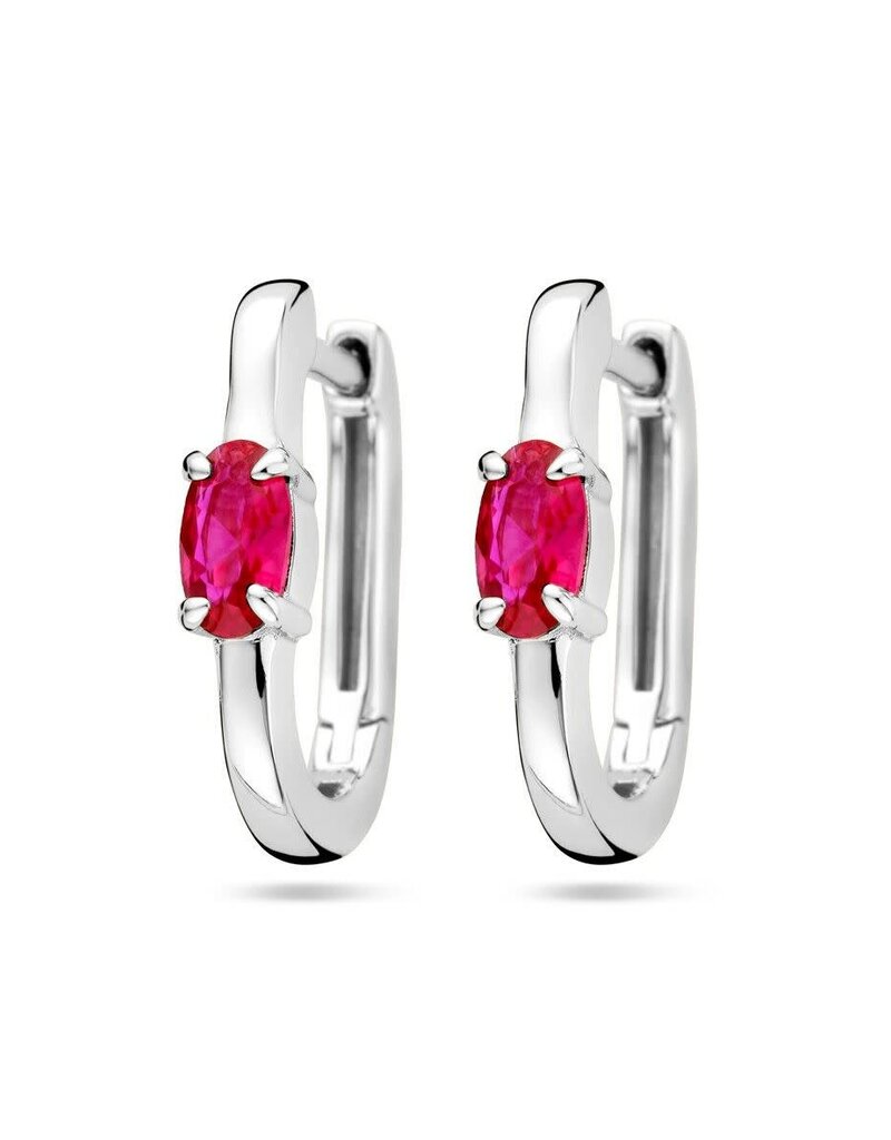 Zilveren oorringen - Gerhodineerd - Roze zirkonia