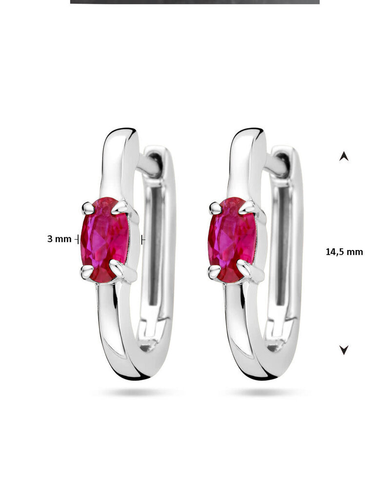 Zilveren oorringen - Gerhodineerd - Roze zirkonia