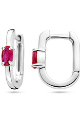 Zilveren oorringen - Gerhodineerd - Roze zirkonia