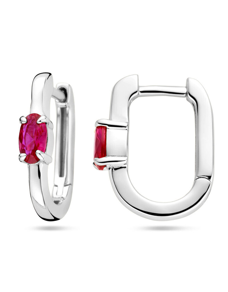 Zilveren oorringen - Gerhodineerd - Roze zirkonia