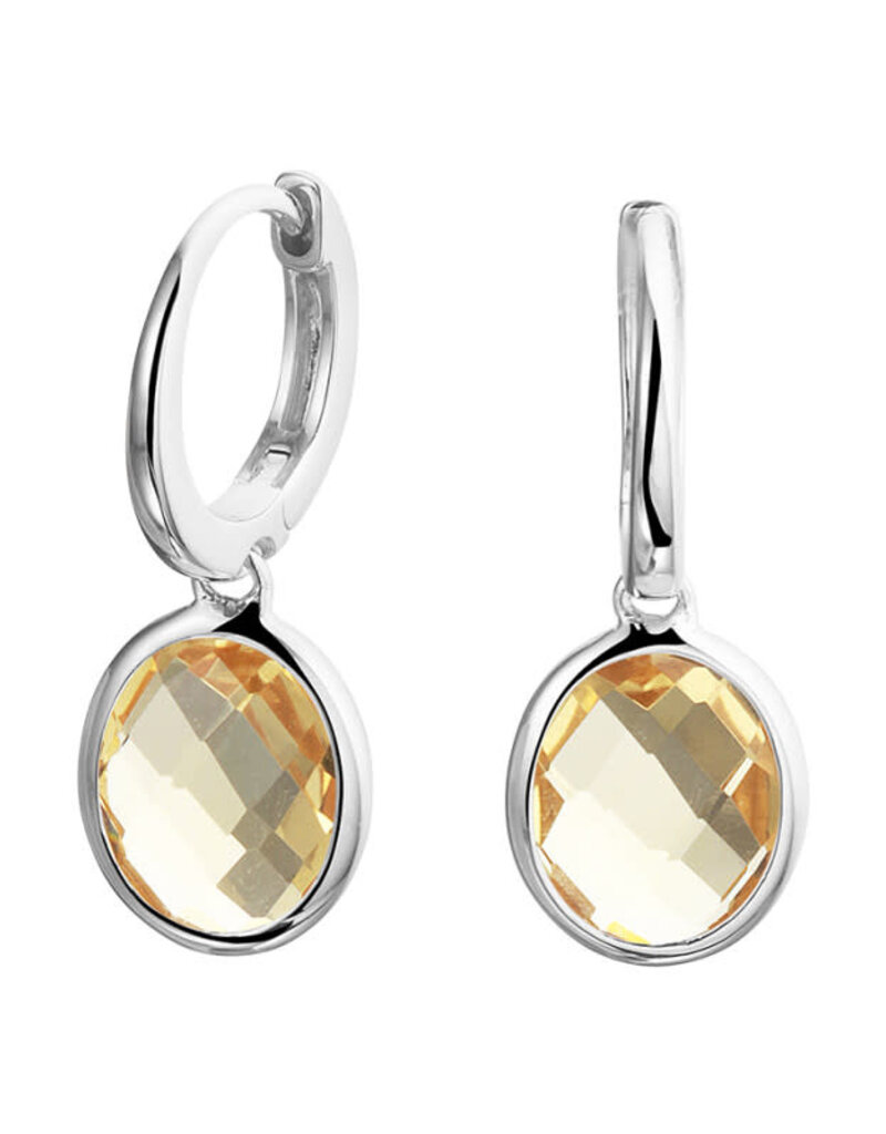 Zilveren oorringen - Gerhodineerd - Citrien