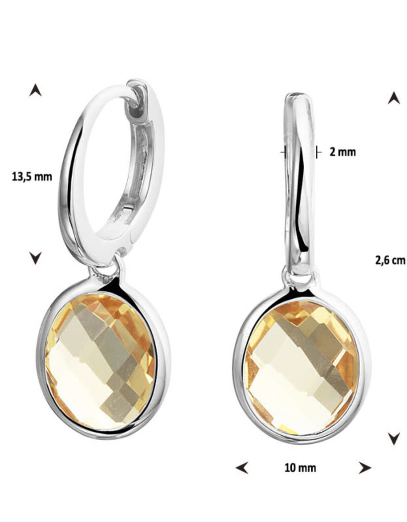 Zilveren oorringen - Gerhodineerd - Citrien