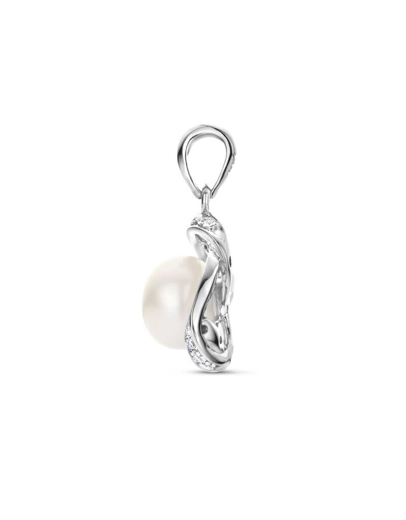 Zilveren hanger - Gerhodineerd - Zirkonia / Zoetwaterparel