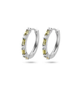 Zilveren oorringen - Gerhodineerd - Blanke/groene Zirkonia